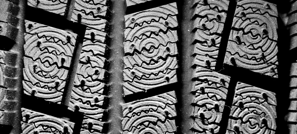 Close up of tyres tread.